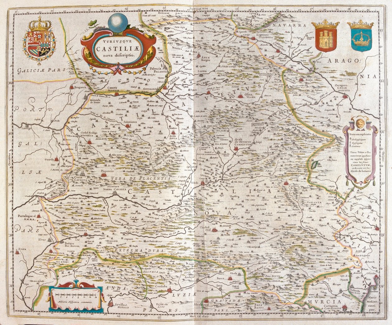 Zaragoza, Valencie, Alicante, Cartagena, Madrid, Cordoba, Sevilla, Salamanca, Palencia, Segovia, Toledo, Cuenca, Granada, v "Theatrum Orbis Terrarum, sive Atlas Novus" Willema Blaeua, Amsterdam. od Willem Blaeu