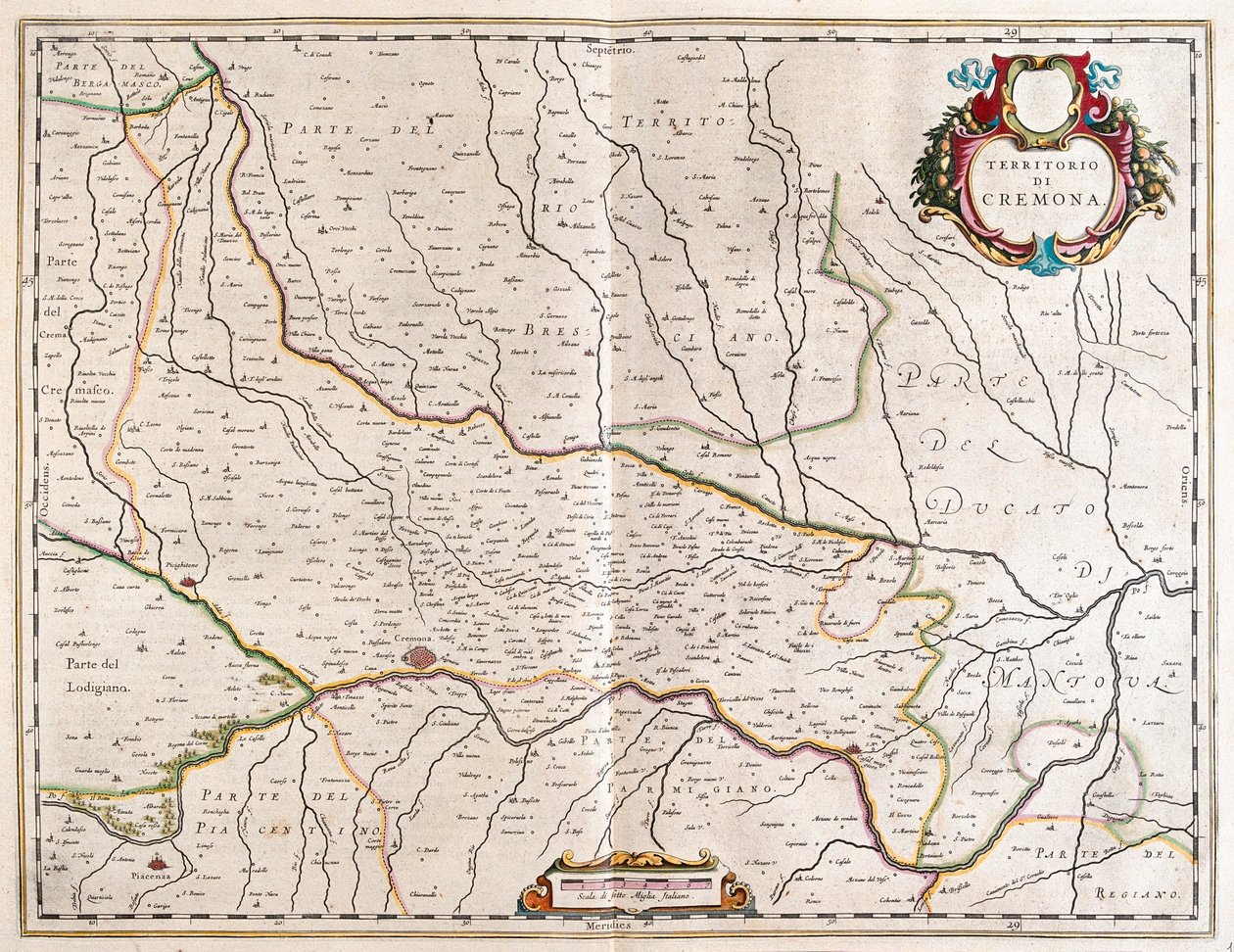 město Cremona, Itálie, v "Theatrum Orbis Terrarum, sive Atlas Novus" Willema Blaeua, Amsterdam od Willem Blaeu