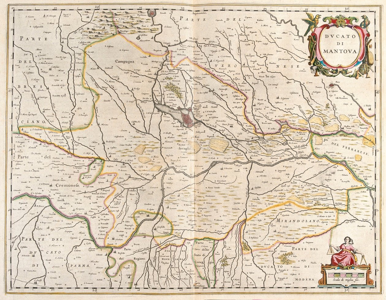 město Mantova v Itálii v "Theatrum Orbis Terrarum, sive Atlas Novus" Willema Blaeua, Amsterdam od Willem Blaeu