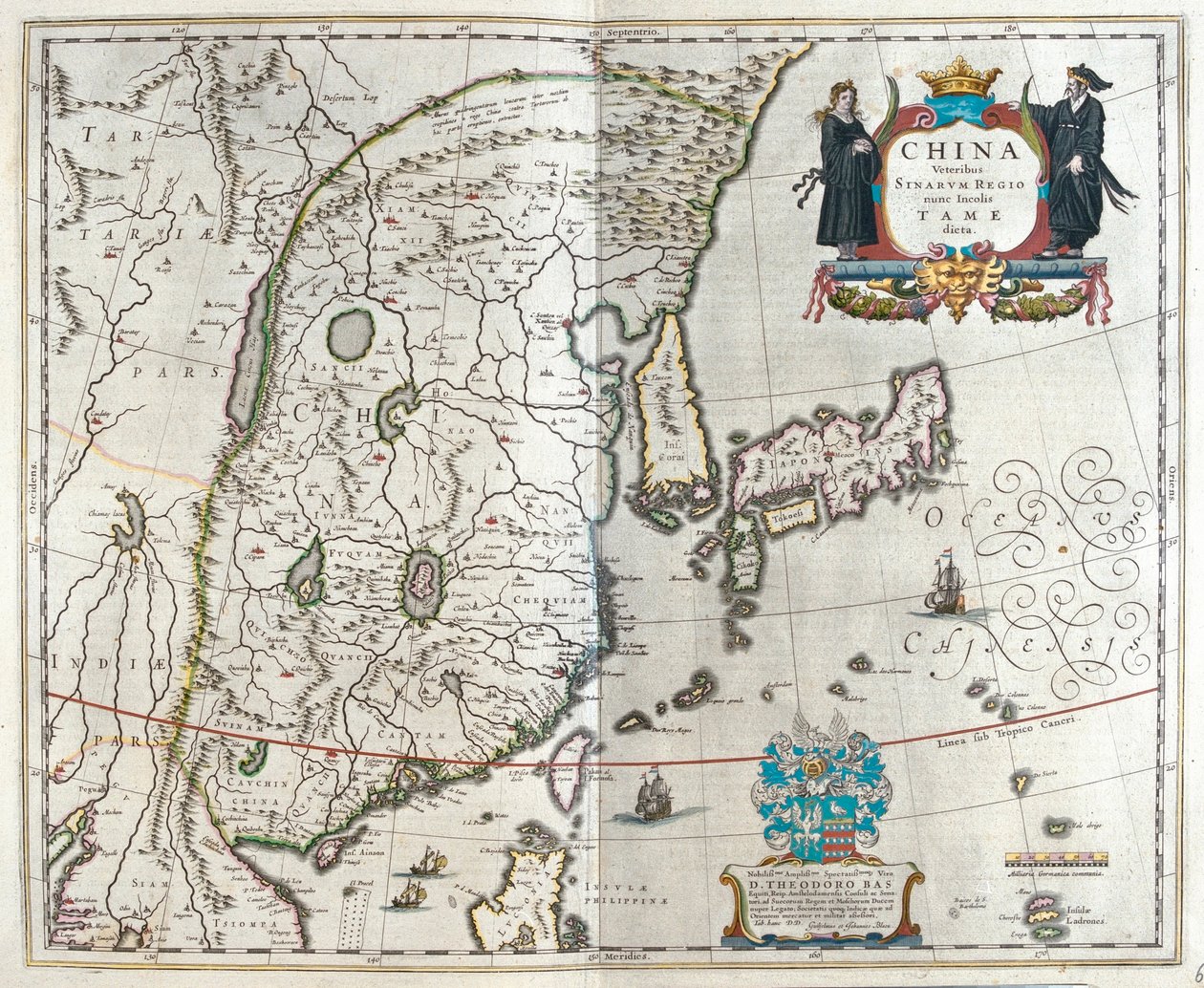první z Blaeuových map Číny, v "Theatrum Orbis Terrarum, sive Atlas Novus" Willema Blaeua, Amsterdam. od Willem Blaeu