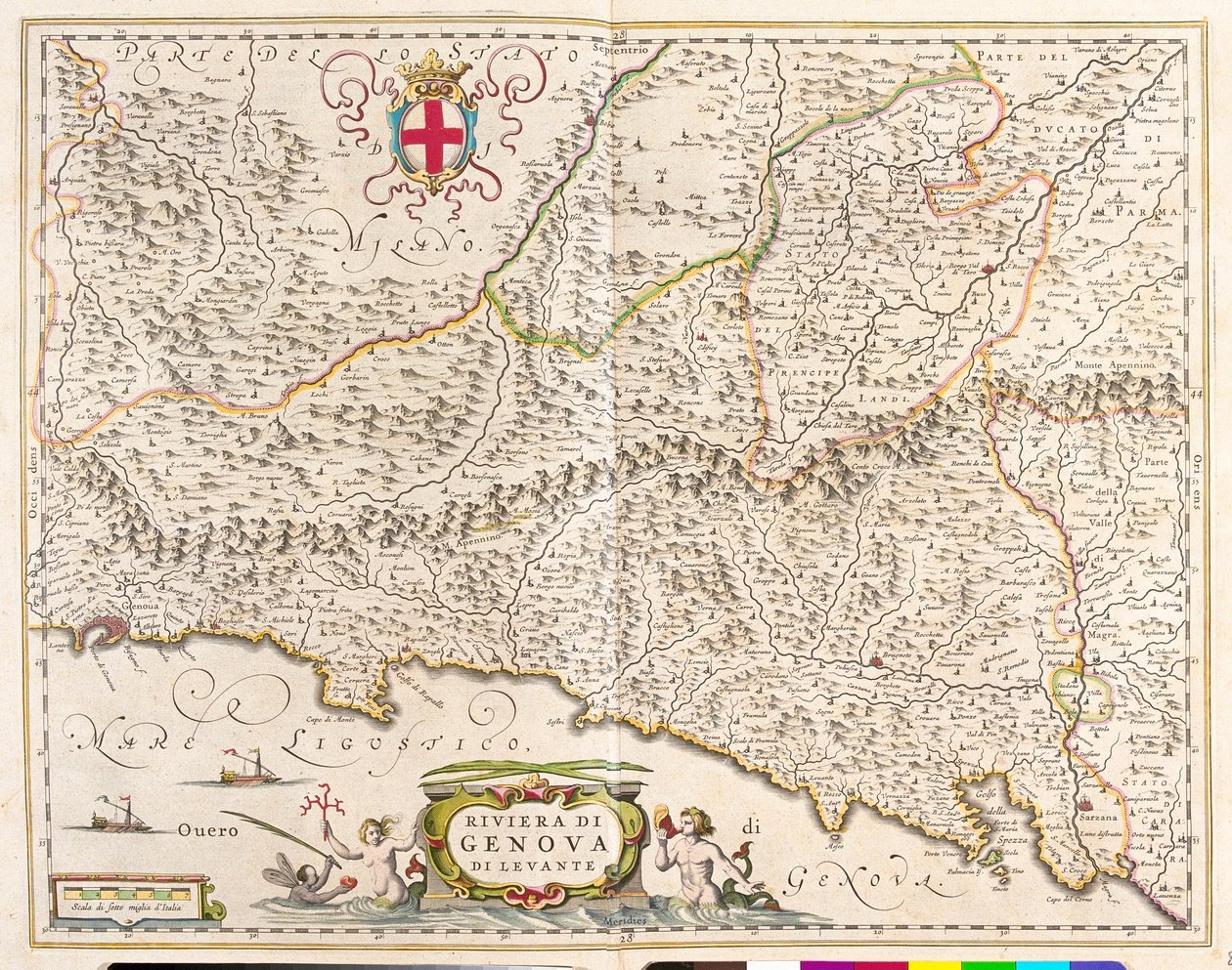 Východní riviéra Ligurie, Itálie, n "Theatrum Orbis Terrarum, sive Atlas Novus", Willem Blaeu, Amsterdam od Willem Blaeu