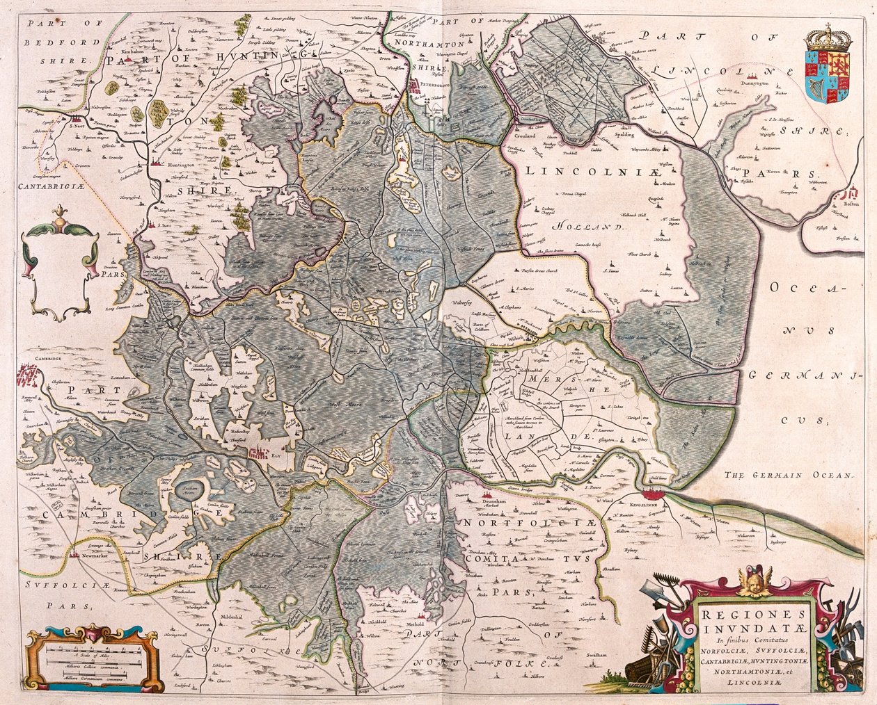 zaplavených oblastí" Norfolku, Suffolku, Huntingtonu, Northamptonu Cambridge a Lincolnu, v "Theatrum Orbis Terrarum, sive Atlas Novus" Willema Blaeua, Amsterdam. od Willem Blaeu