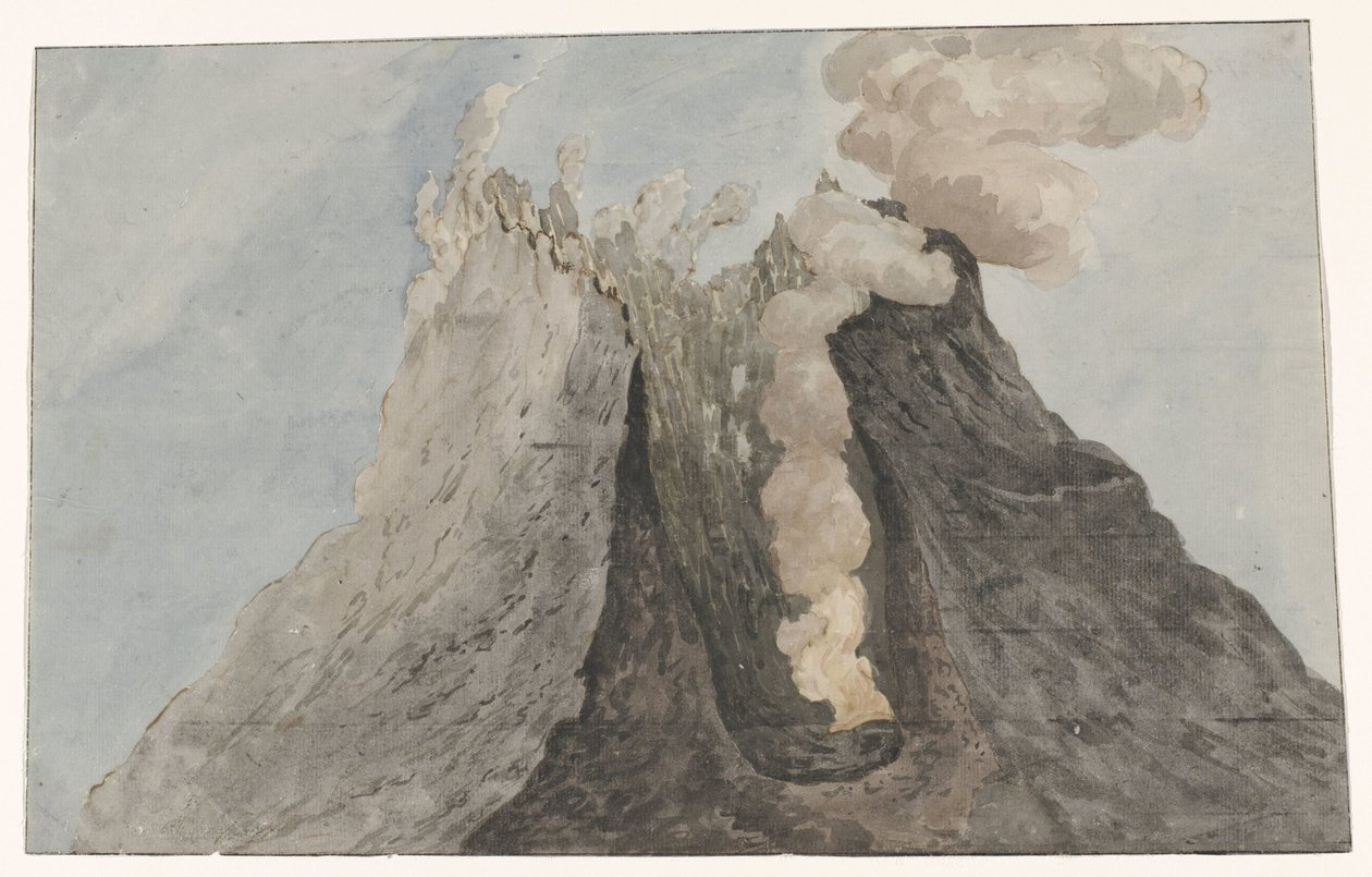 Binnenzijde van krater Etna Vnitřní pohled na kráter Etna (titul na objektu) Cesty po Itálii, Sicílii a Maltě - 1778 (název série) od Willem Carel Dierkens