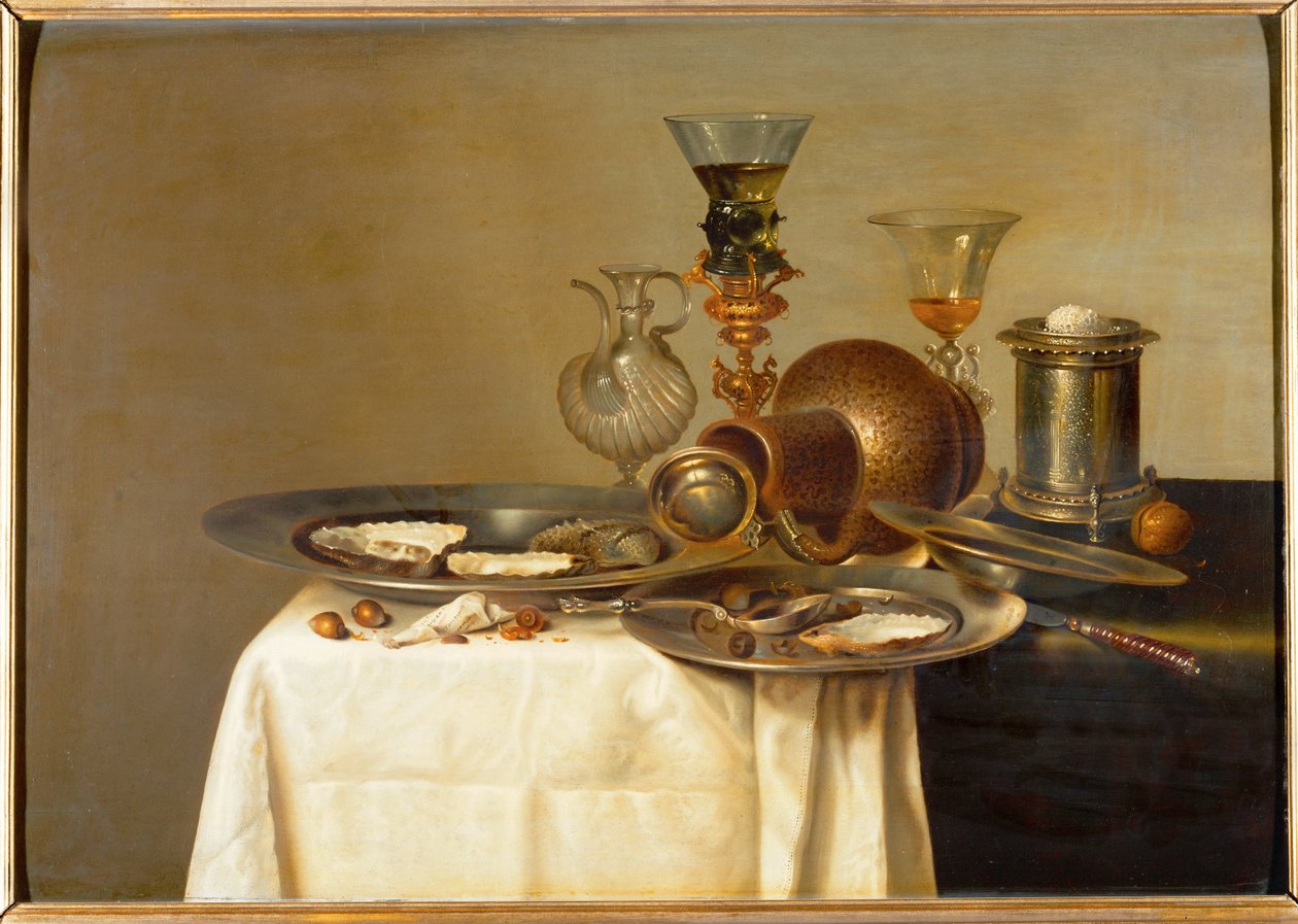 Poháry a ústřice (olej na dubovém dřevě) od Willem Claesz. Heda