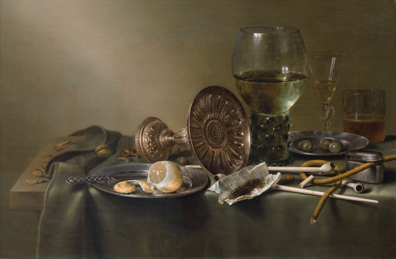 Zátiší se sklenicemi a tabákem od Willem Claesz. Heda
