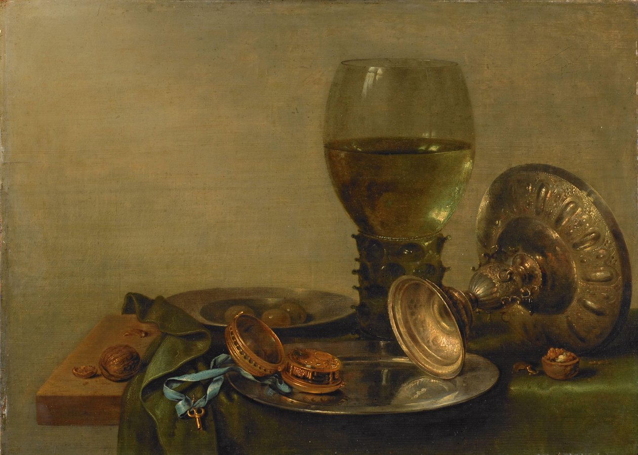Zátiší se stříbrnou Tazzou od Willem Claesz. Heda
