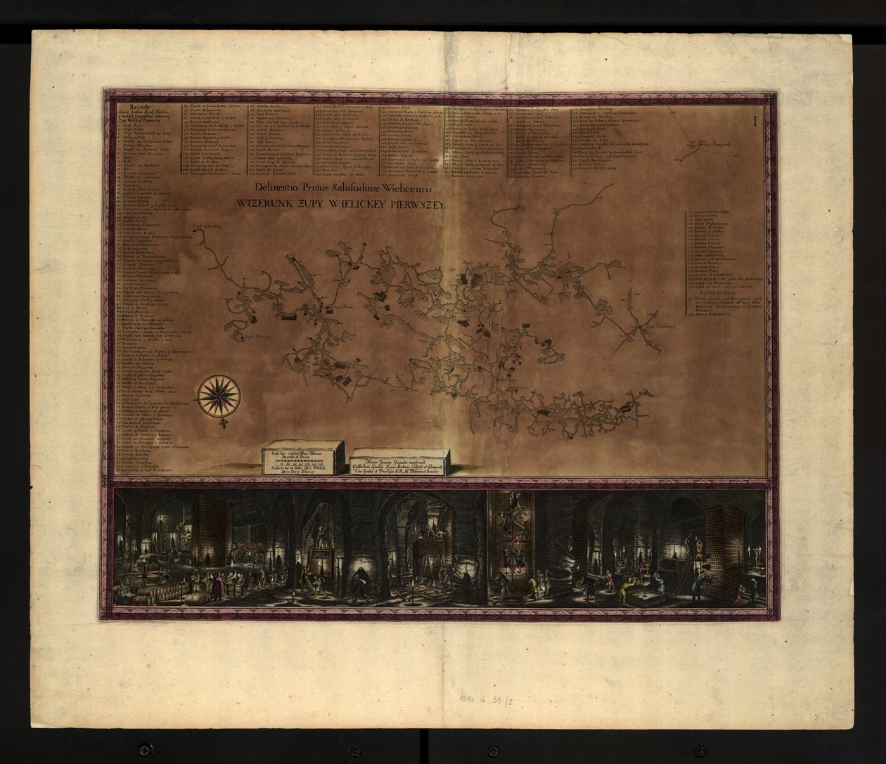 Mapa solných dolů Wieliczka od Willem Hondius