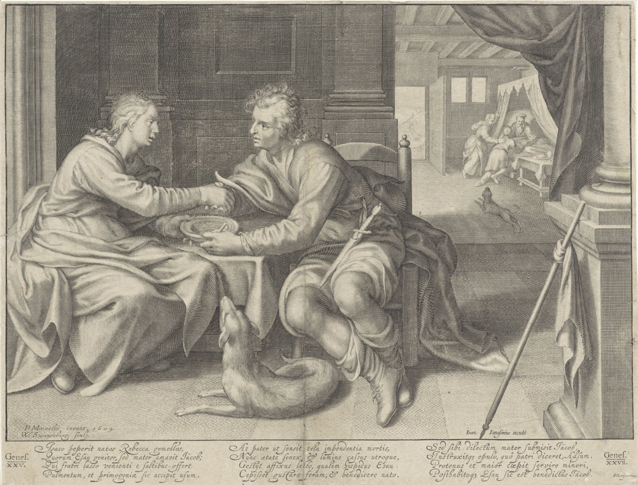 Ezau prodává své prvorozenství Jákobovi od Willem Isaacsz. van Swanenburg