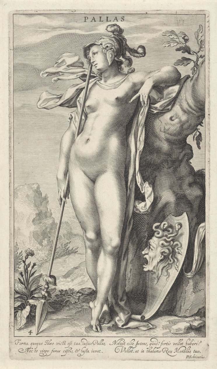 Minerva u stromu Pallas (název na objektu) Judgment of Paris (název série) od Willem Isaacsz. van Swanenburg