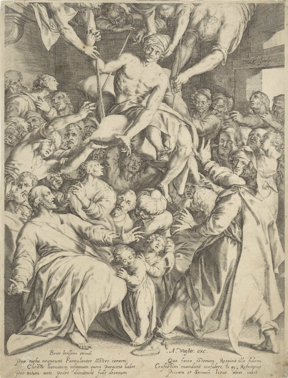 Paralyzovaný spuštěn ke Kristu přes střechu od Willem Isaacsz. van Swanenburg