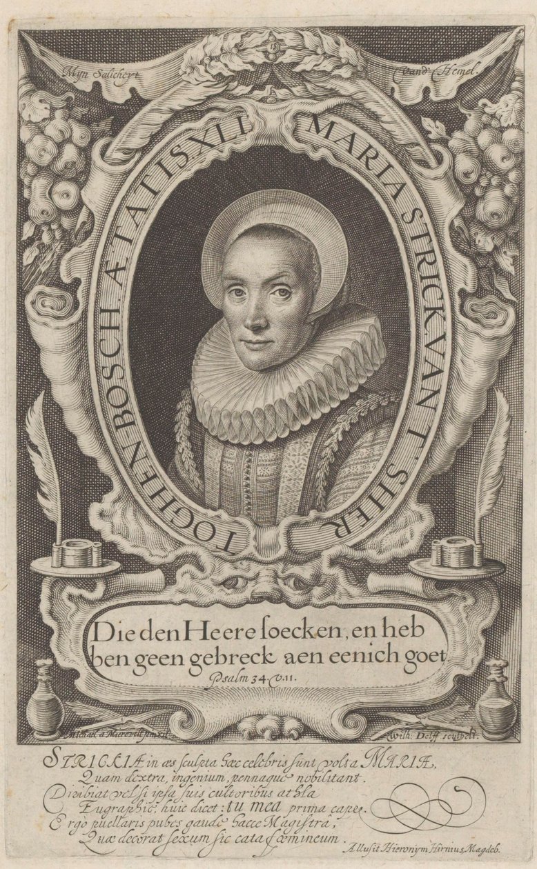 Portrét Marie Strickové ve věku 41 let Příklad pokladu a vystavení různých spisů (...) (název série) od Willem Jacobsz Delff