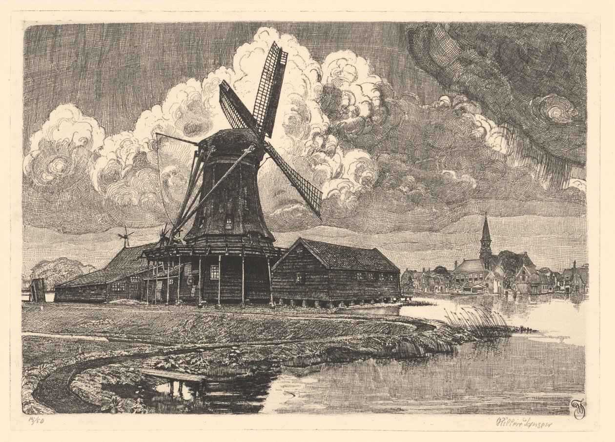 Větrný mlýn de Bonte Hen od Willem Jansen (graveur) (signed by artist)