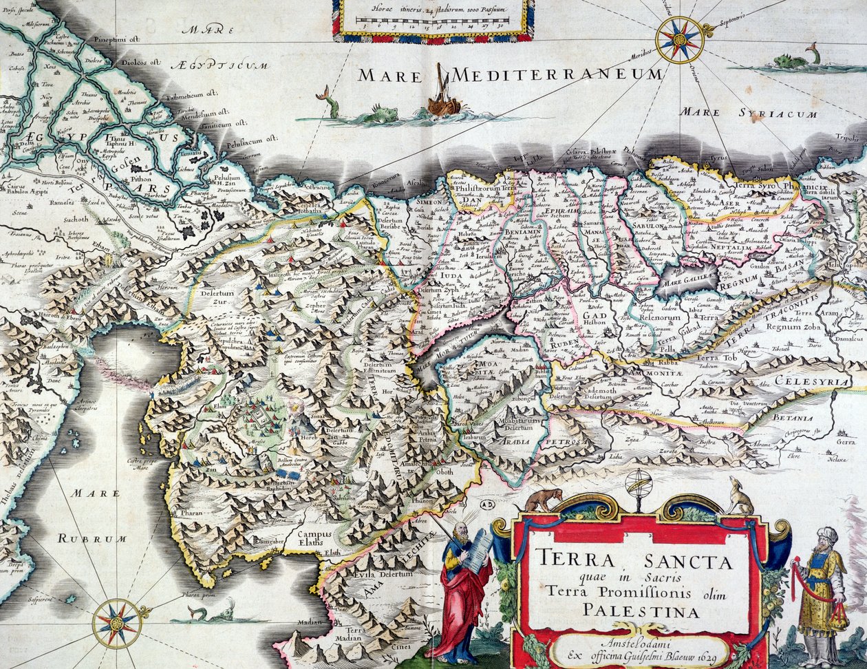 Mapa Svaté země, vydaná v Amsterdamu, 1629 (barevná rytina) od Willem Janszoon Blaeu