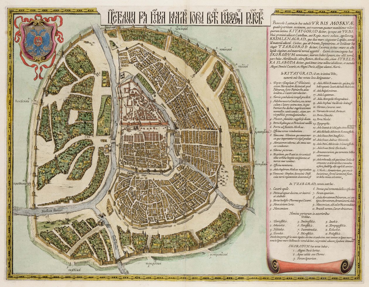Mapa moskevského Kremlu ze 16. století Castellum Urbis Moskvae, 1662 od Willem Janszoon Blaeu