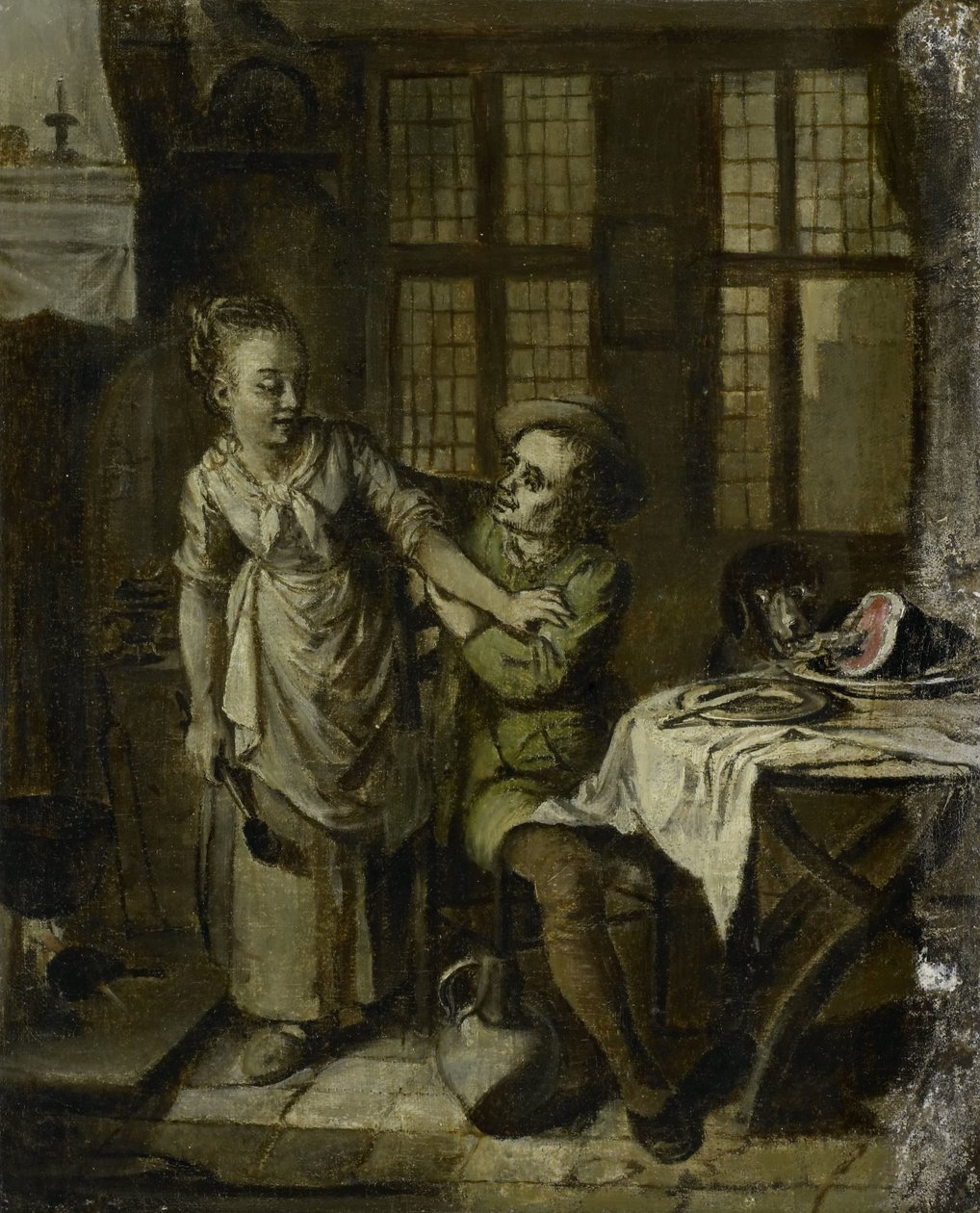 Galantní scéna v interiéru kuchyně od Willem Joseph Laquy