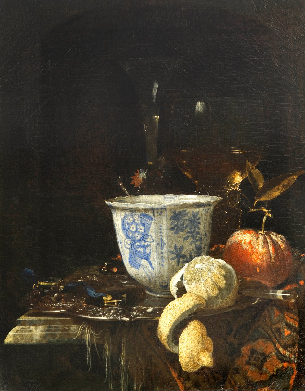 ""Nature morte au bol de porcelaine chinoise"" (Zátiší s čínskou porcelánovou mísou) Peinture de Willem Kalf (1619-1693) Olej na plátně, 52,5x41,8 - Fondation Custodia od Willem Kalf