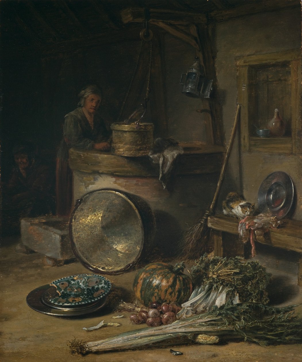 Selský interiér se ženou u studny, asi 1642-43 (olej na desce) od Willem Kalf