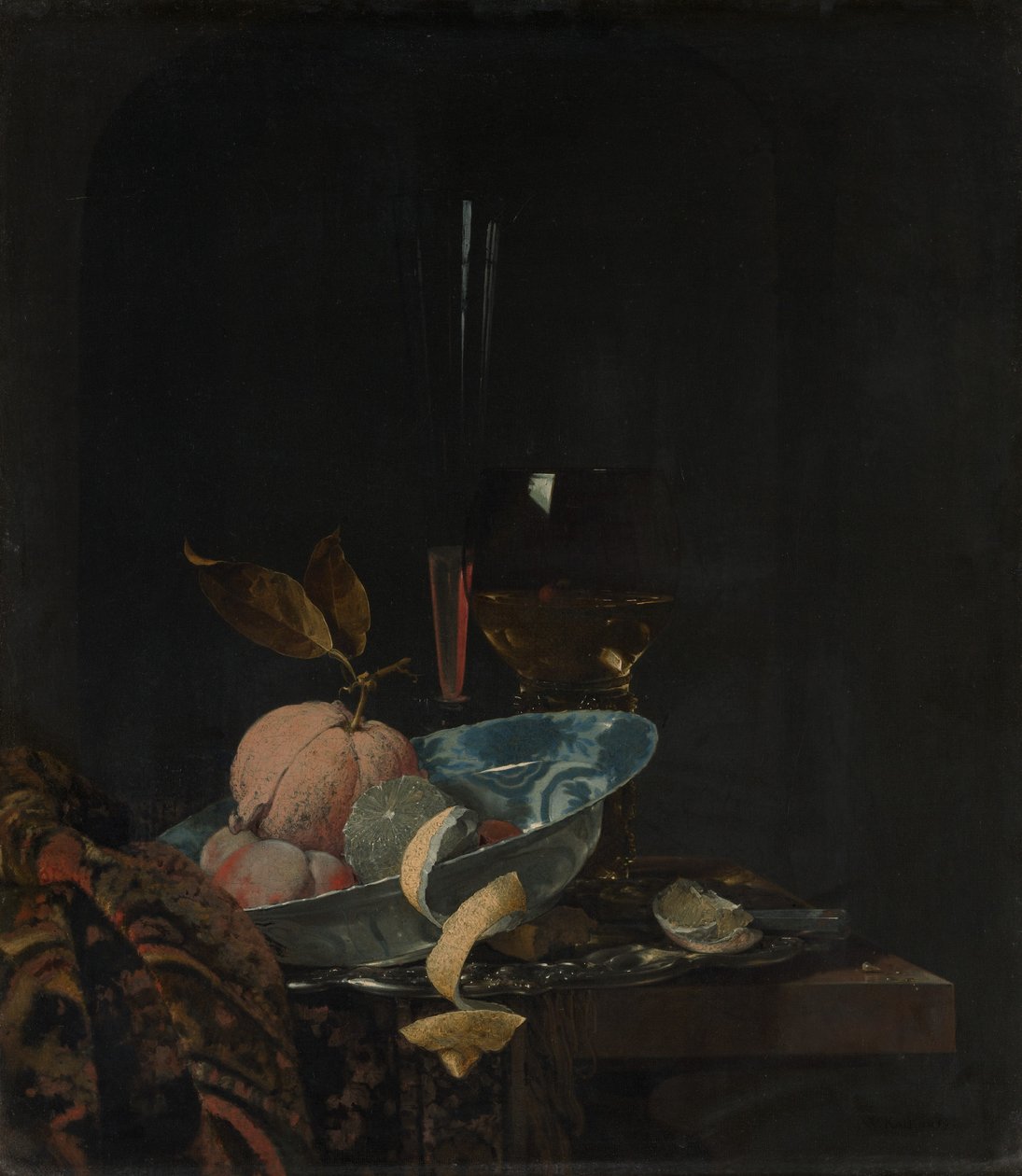 Zátiší s ovocem, sklem a miskou Wanli, 1659. od Willem Kalf