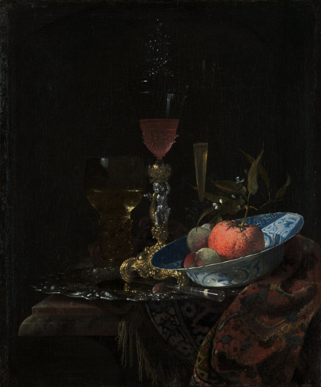 Sklenice na víno a mísa ovoce, 1663 od Willem Kalf