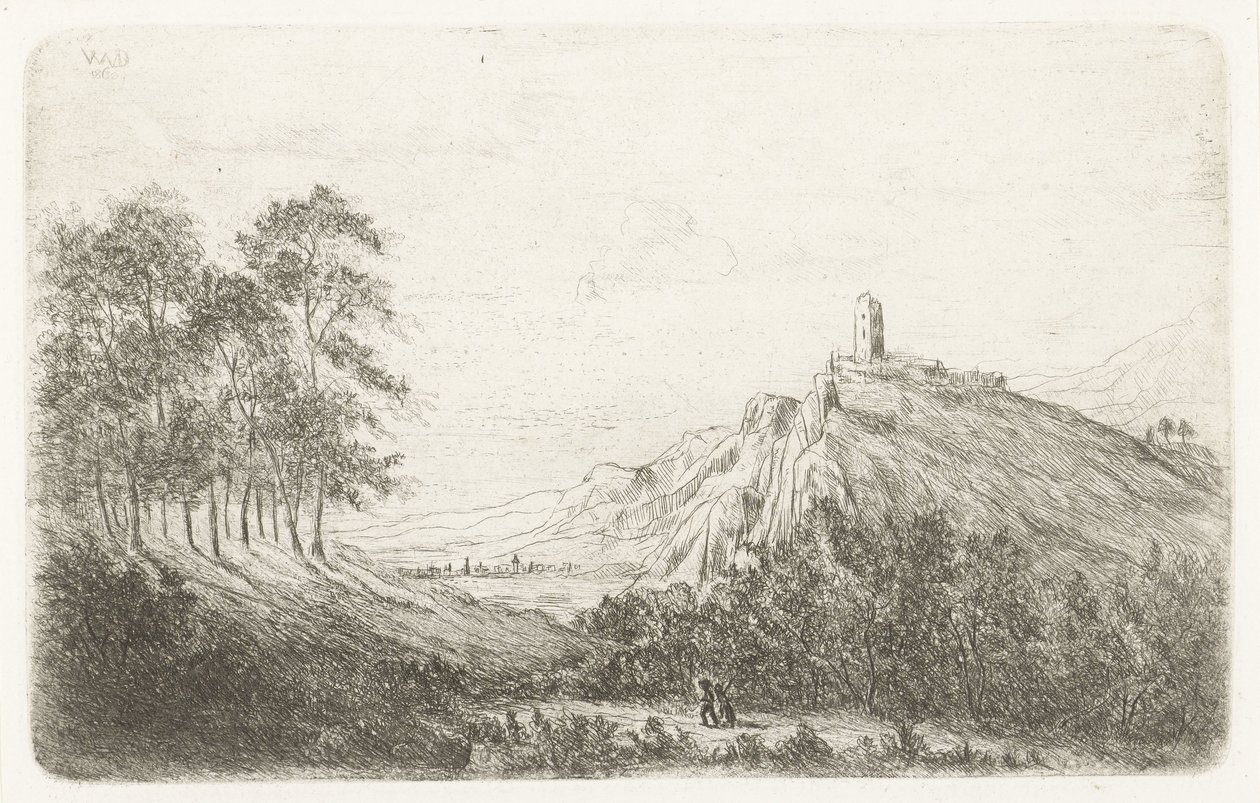 Horská krajina s hradem na vrcholu hory od Willem Matthias Jan van Dielen