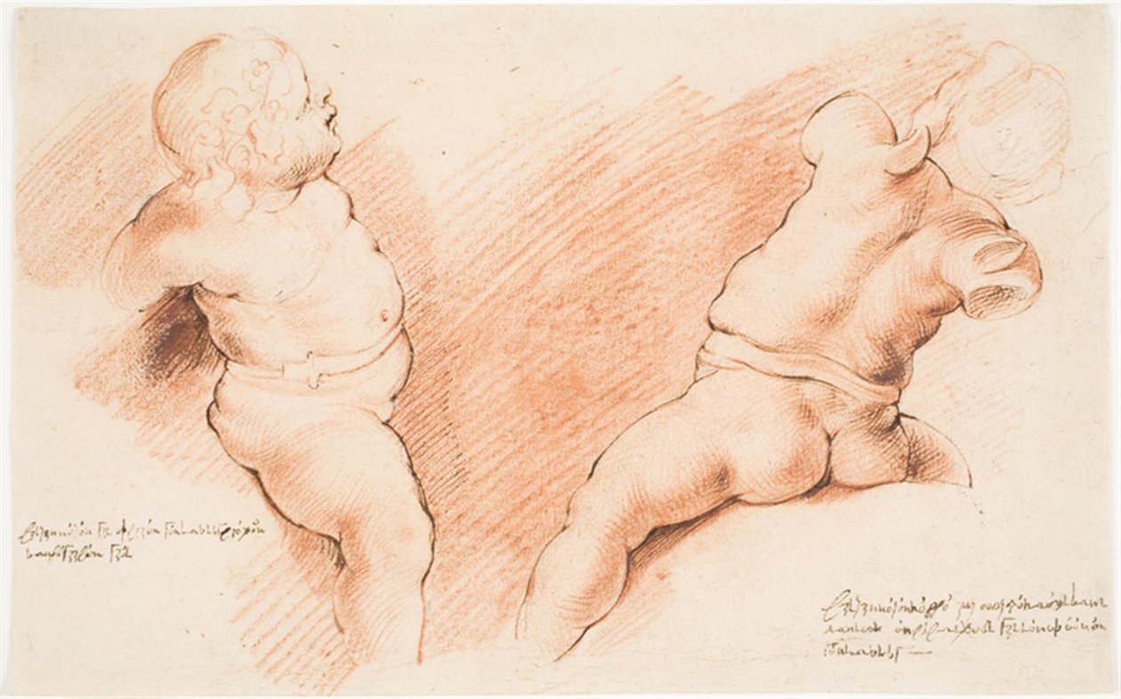 Kentaur pokořen Cupidem. Skupina starožitných soch. Dvě studie Amora, jedna při pohledu zprava, druhá zezadu od Willem Panneels