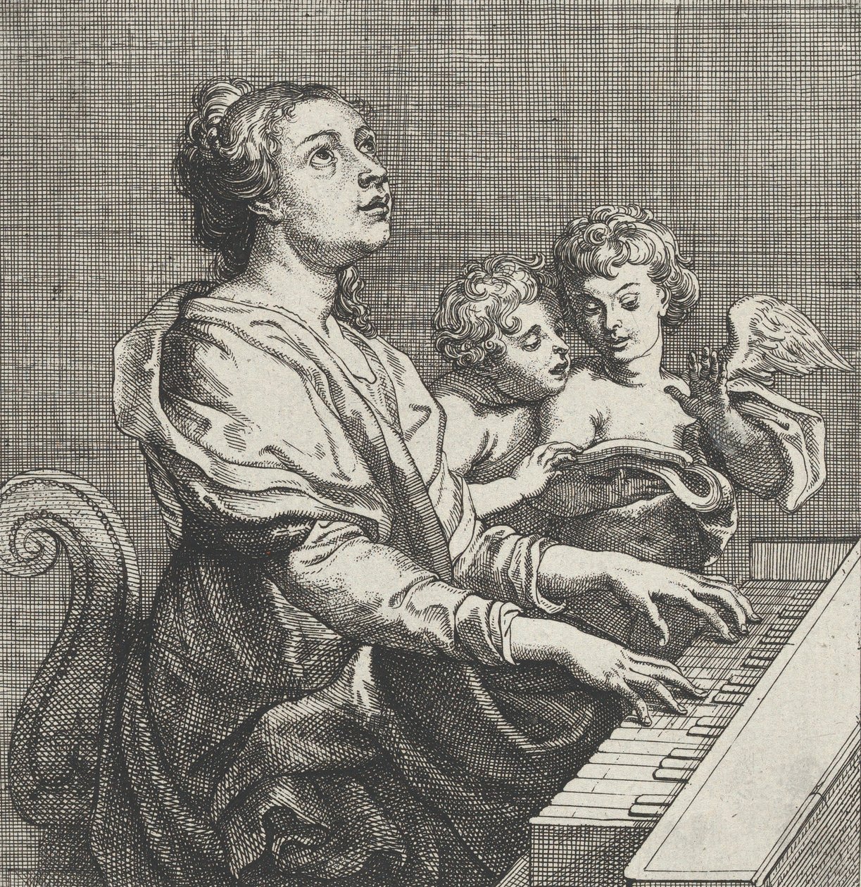 Svatá Cecílie hrající na varhany se dvěma putti vpravo, ca. 1631. od Willem Panneels