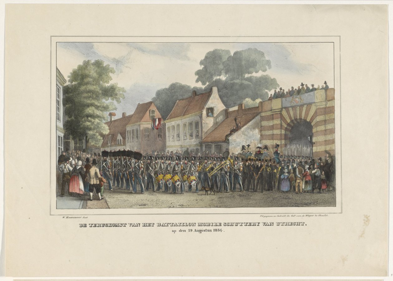 Návrat Bataillon Mobile Schuttery z Utrechtu, 19. srpna 1834 (název na předmětu) od Willem Pieter Hoevenaar