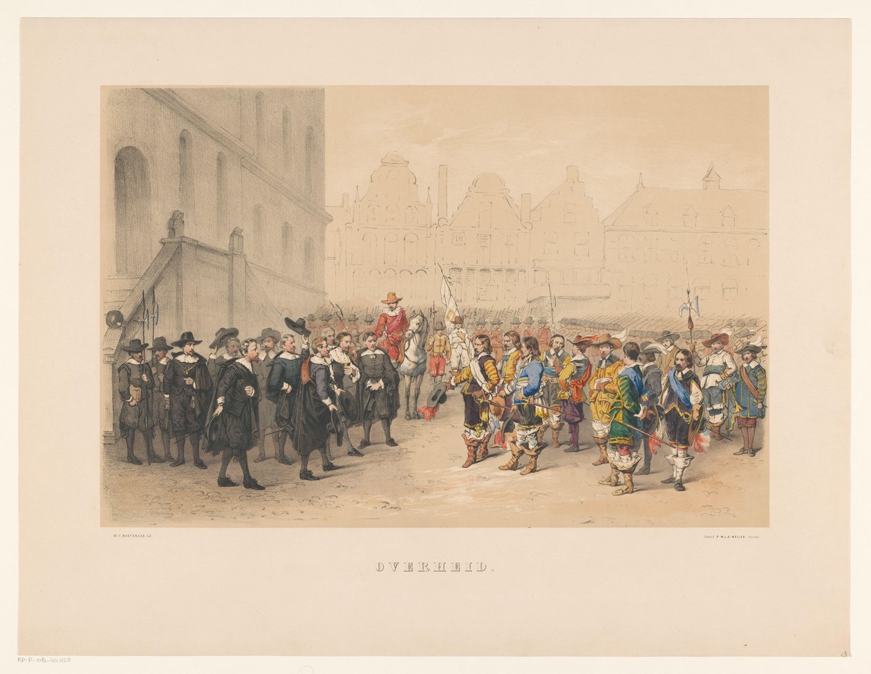 Třetí skupina Utrechtské maškarády v roce 1856 Vláda (název na objektu) Naše vlast asi v polovině 17. století, navržená H.H. studenti, členové Mutua Fides, na oslavu 220. výročí Utrechtsche Hoogeschool, 25. června od Willem Pieter Hoevenaar