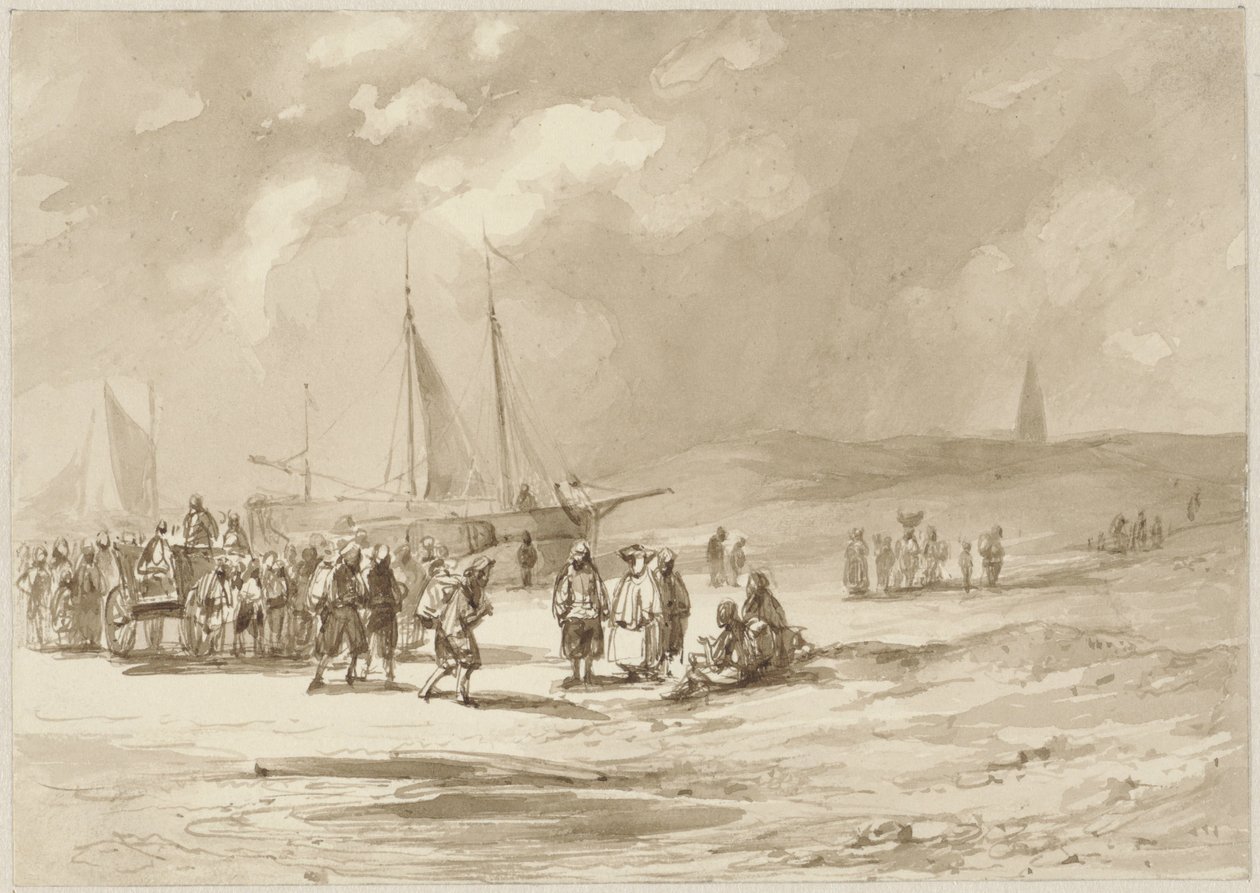 Pláž s rybáři od Willem Pieter Hoevenaar