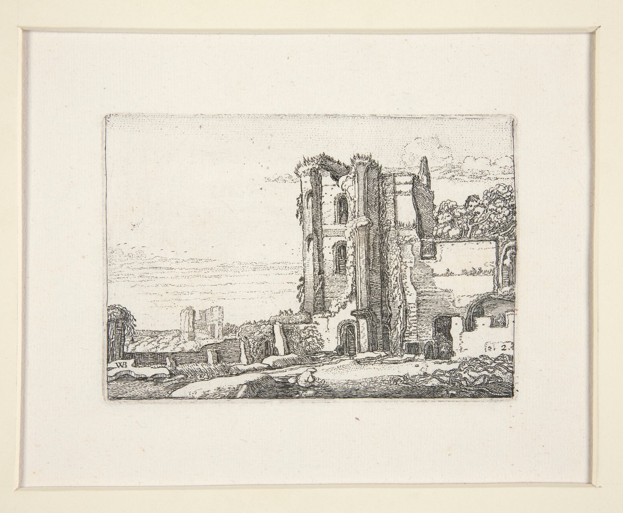 Zničená věž vpravo od středu, Plate 2 z The Set of the Landscapes od Willem Pietersz. Buytewech