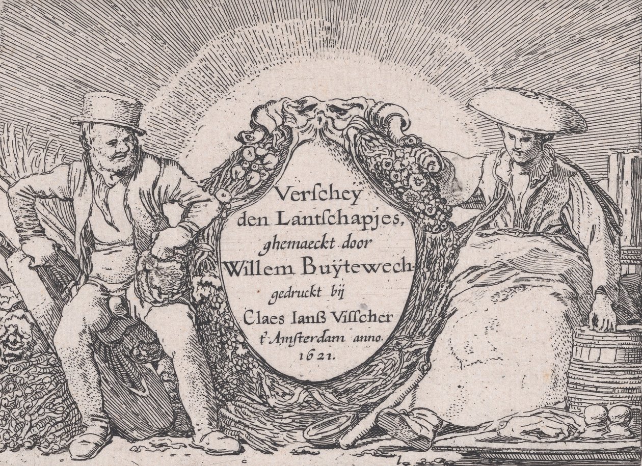 Titulní strana, z Verscheyden Landtschapjes Různé malé krajiny, deska 1, ca. 1616, od Willem Pietersz. Buytewech