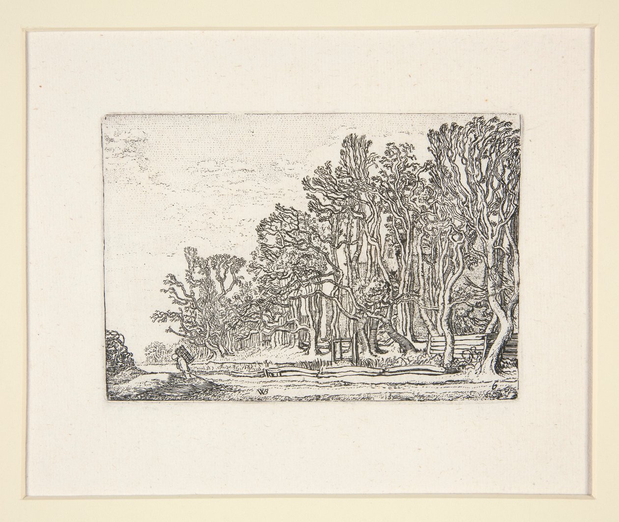 Dva živé ploty z prken, Talíř 6 z The Set of the Landscapes od Willem Pietersz. Buytewech