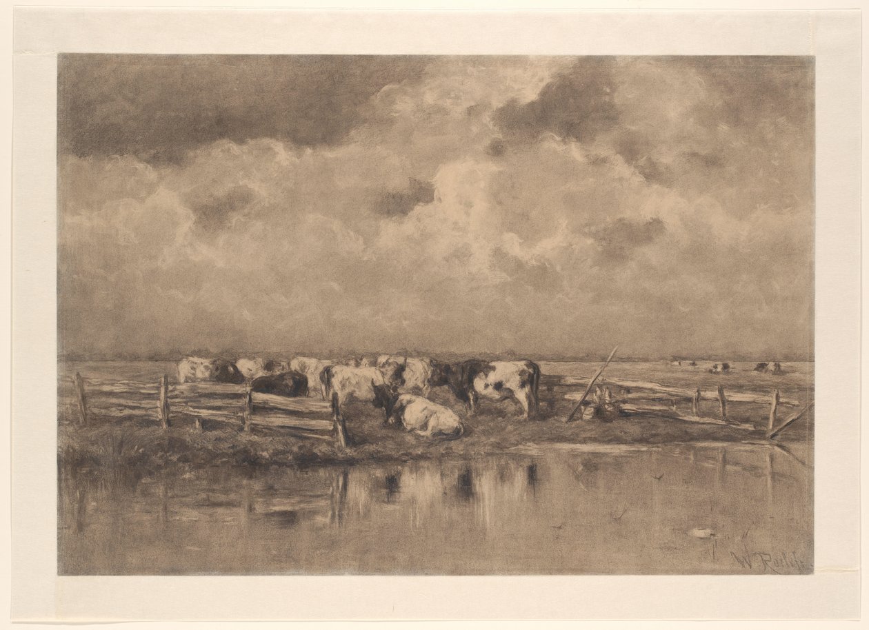 Milk ohyb na Schie od Willem Roelofs (I) (signed by artist)