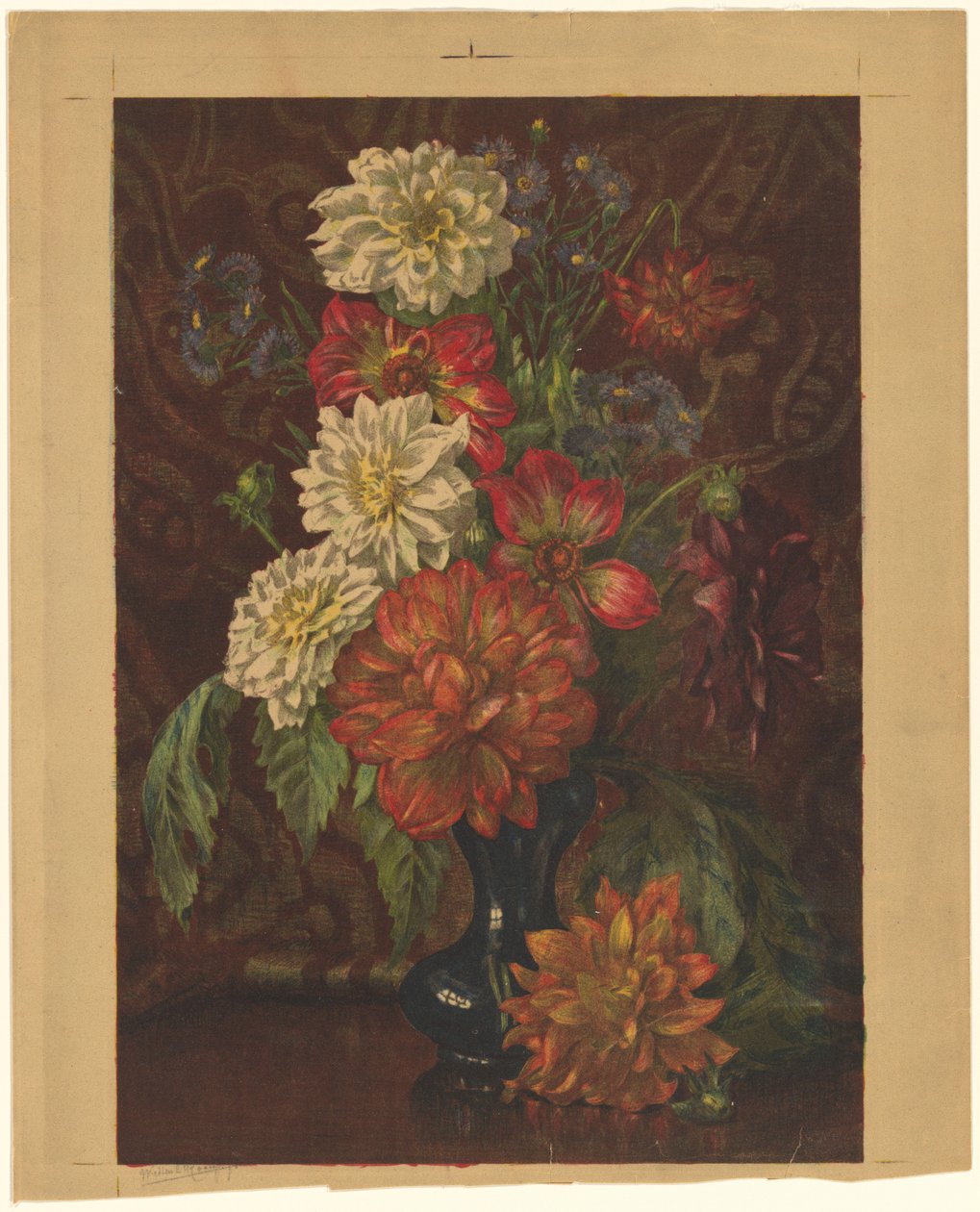 Váza s jiřinami od Willem Roelofs (II) (signed by artist)