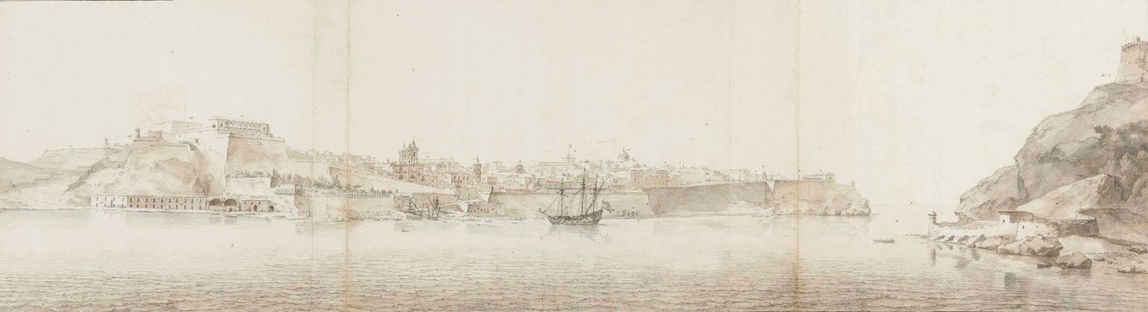 Pohled na Vallettu na ostrově Malta, při pohledu ze Senglea od Willem Schellinks
