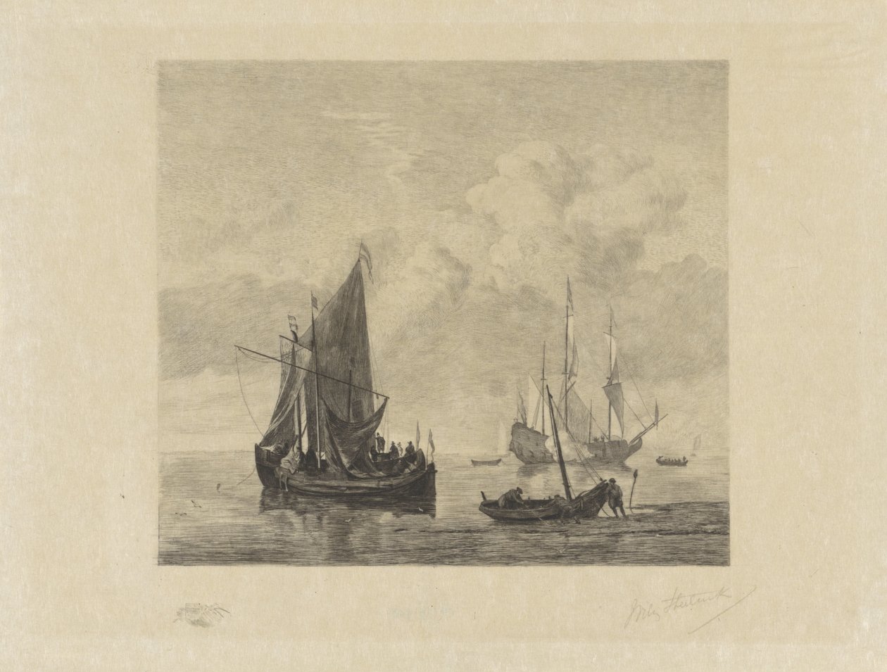 Plachetnice na klidném moři od Willem Steelink (II) (signed by artist)