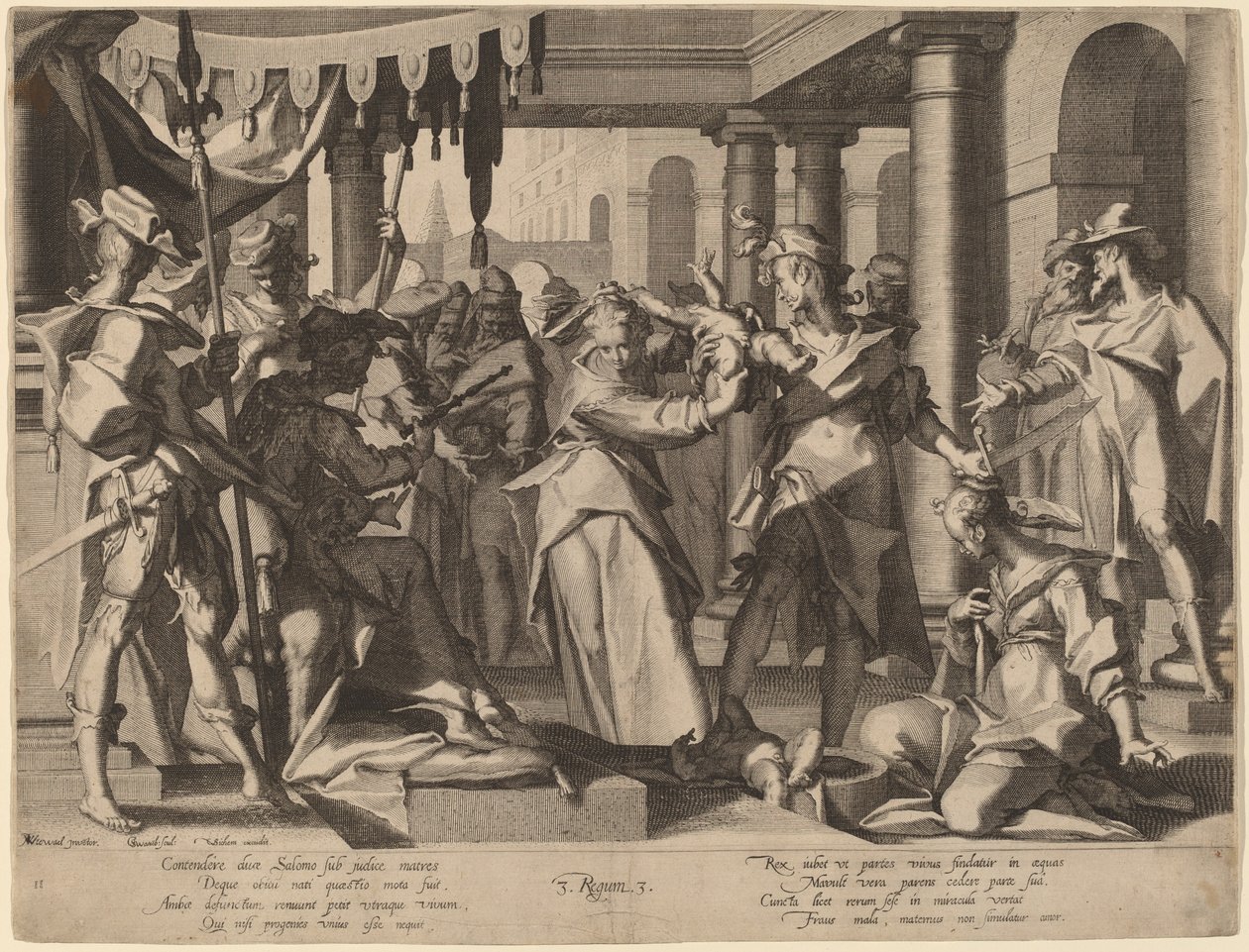 Šalamounův soud od Willem Swanenburgh after Joachim Anthonisz Wtewael