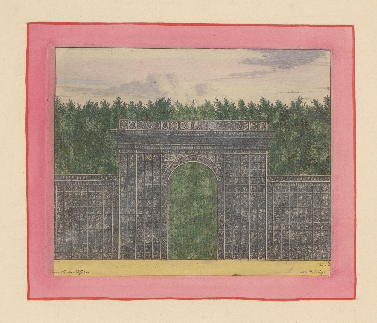 Rechteckiger Pavillon aus Lattenwerk mit Tor für eine Hecke in den Gärten von Versailles od Willem Swidde