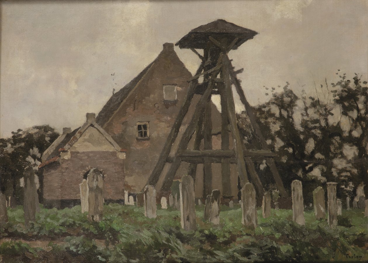 Kostel v Giethoornu se zvonicí (olej na plátně položeném na desce) od Willem Tholen