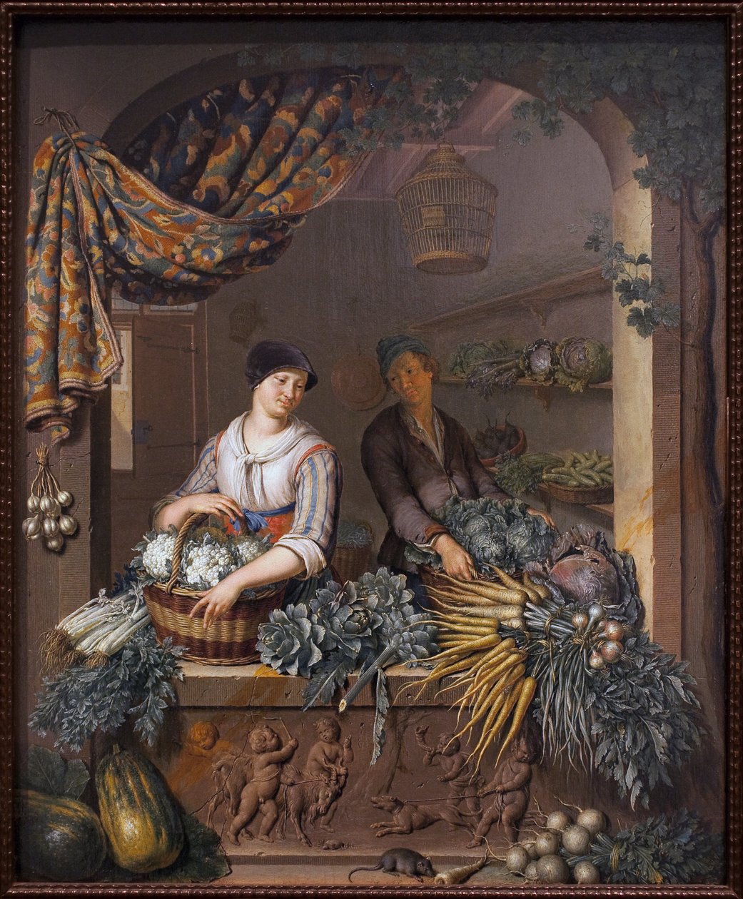 Prodavač zeleniny. Obraz Willem van Mieris (1662-1747), olej na dřevě od Willem Van Mieris