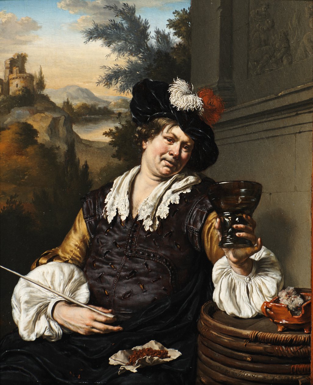 Sitzender Mann mit Berkemeier und Pfeife od Willem Van Mieris
