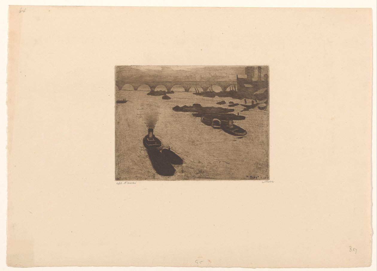 Lodě na Temži v Londýně od Willem Witsen (signed by artist)