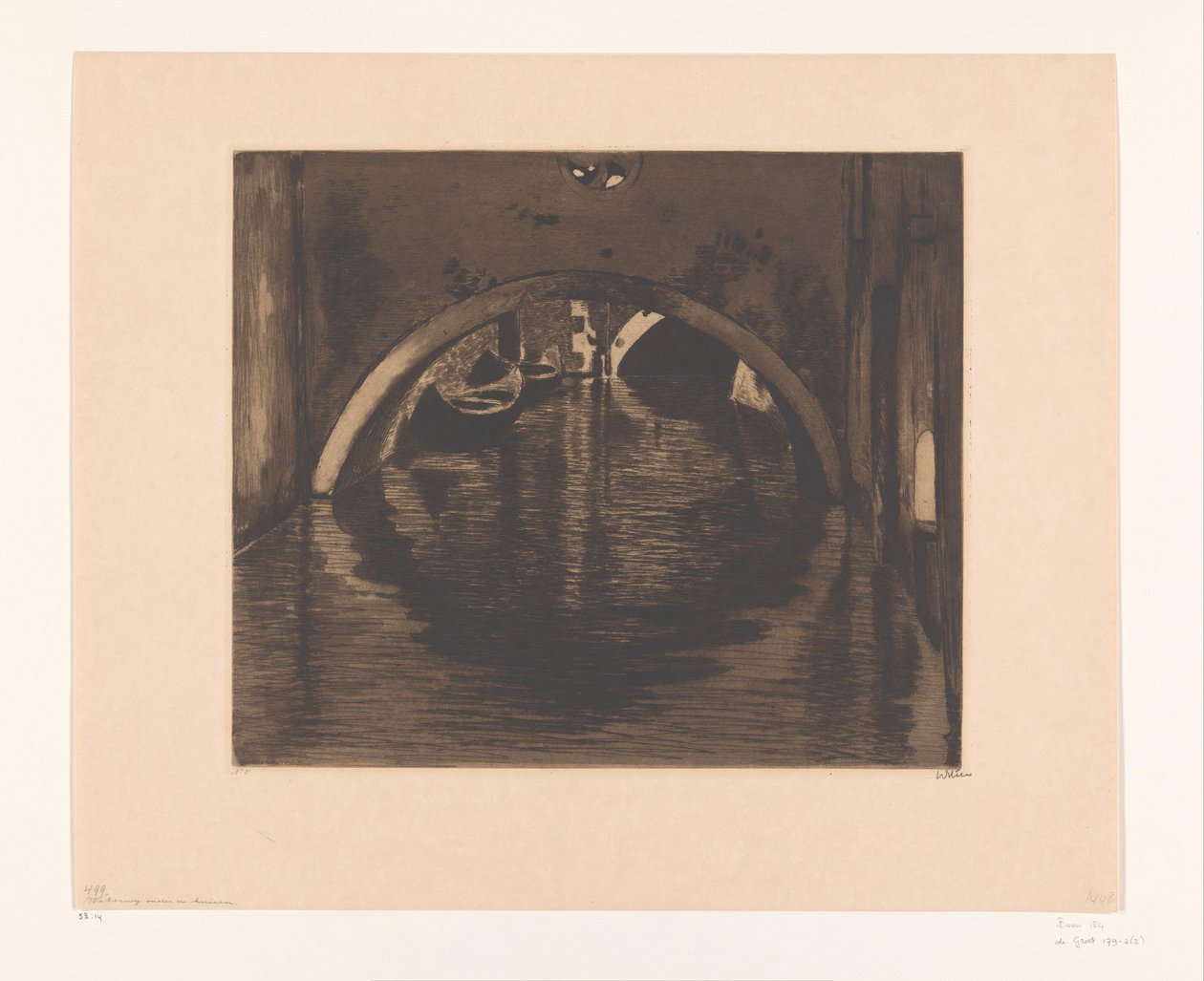 Pohled pod most se dvěma veslicemi Pod mostem, Benátky (původní název) od Willem Witsen (signed by artist)