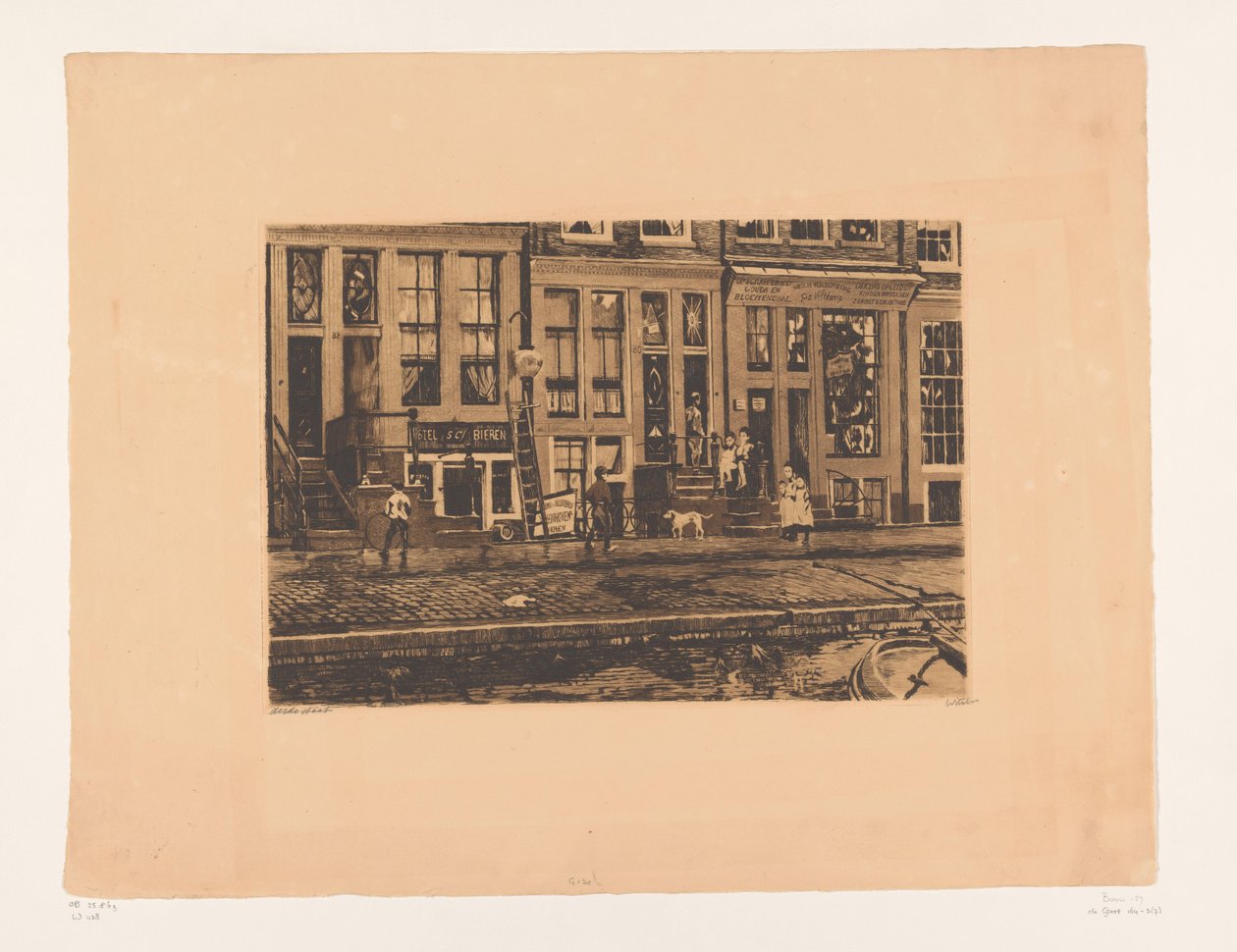 Pohled na Oude Waal v Amsterdamu Oude Waal s mycím zařízením sester Veltkampových (původní název) od Willem Witsen (signed by artist)