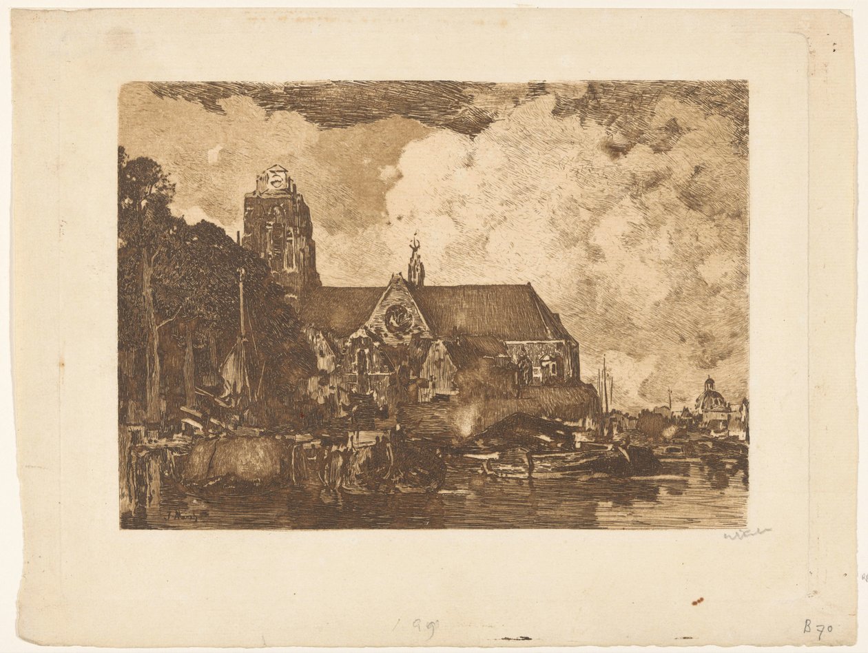Pohled na Grote Kerk v Dordrechtu od Willem Witsen (signed by artist)
