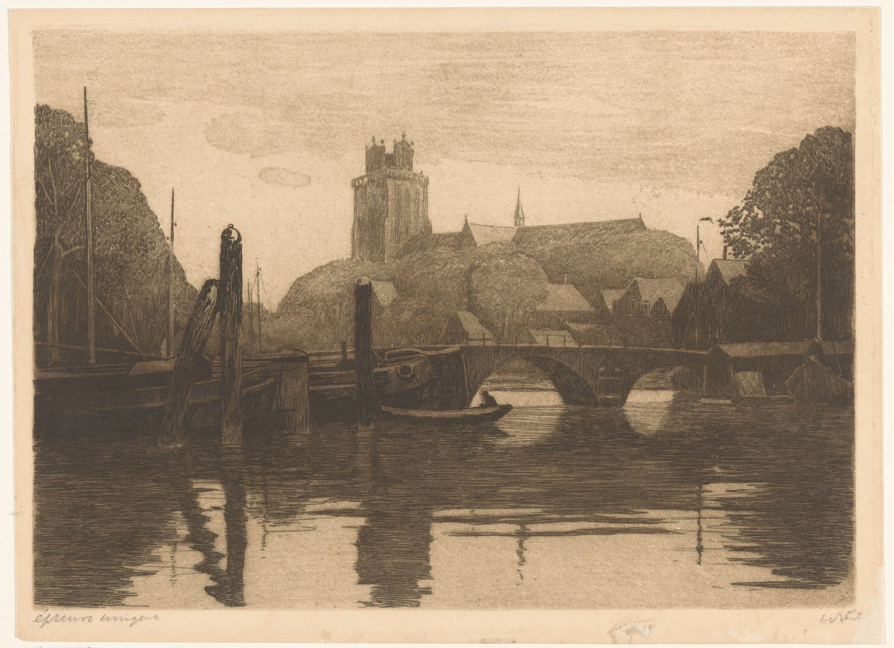 Pohled na Nieuwe Haven a Grote Kerk v Dordrechtu od Willem Witsen (signed by artist)