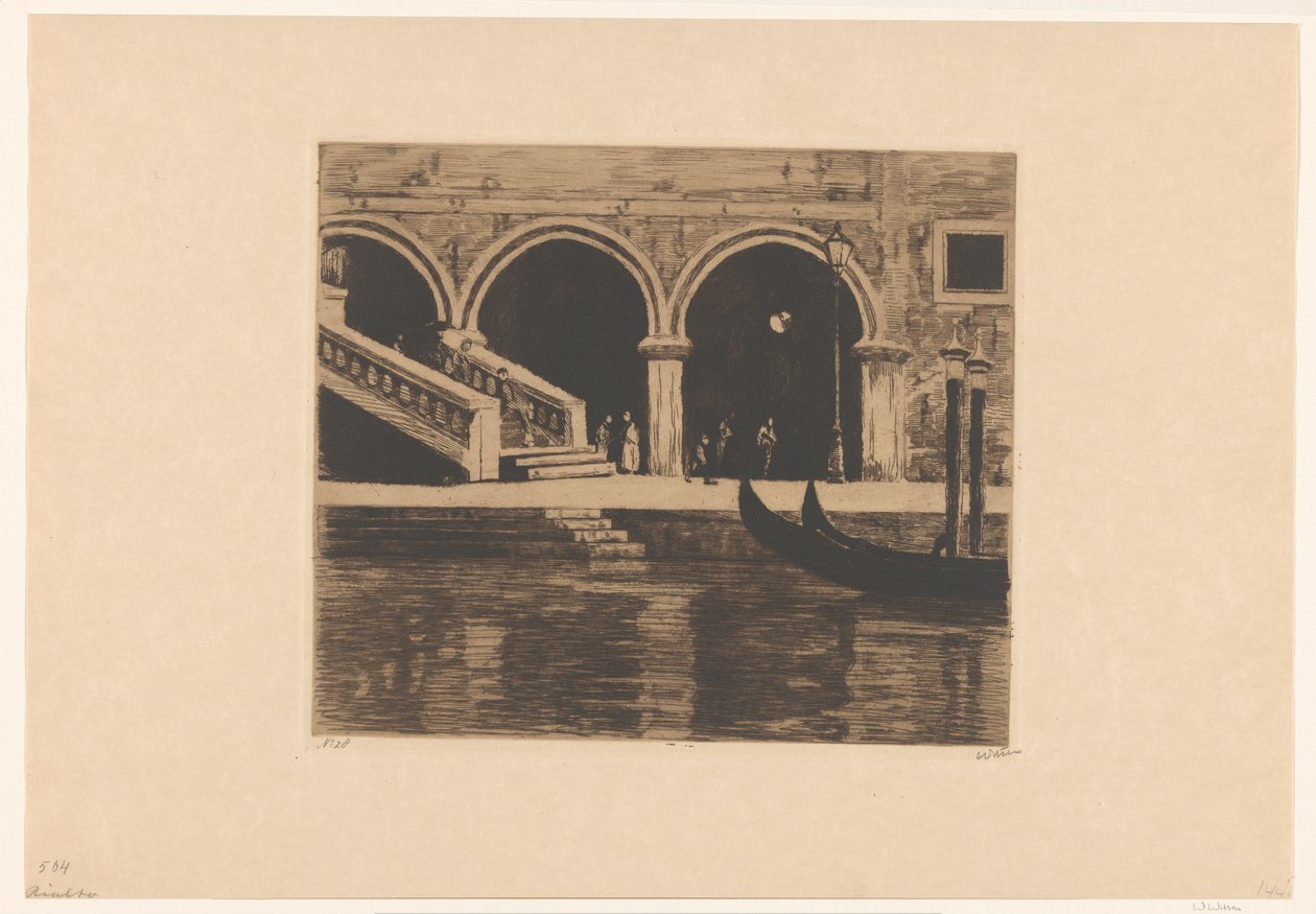 Pohled na schody na Ponte di Rialto v Benátkách Rialto (název na objektu) od Willem Witsen (signed by artist)