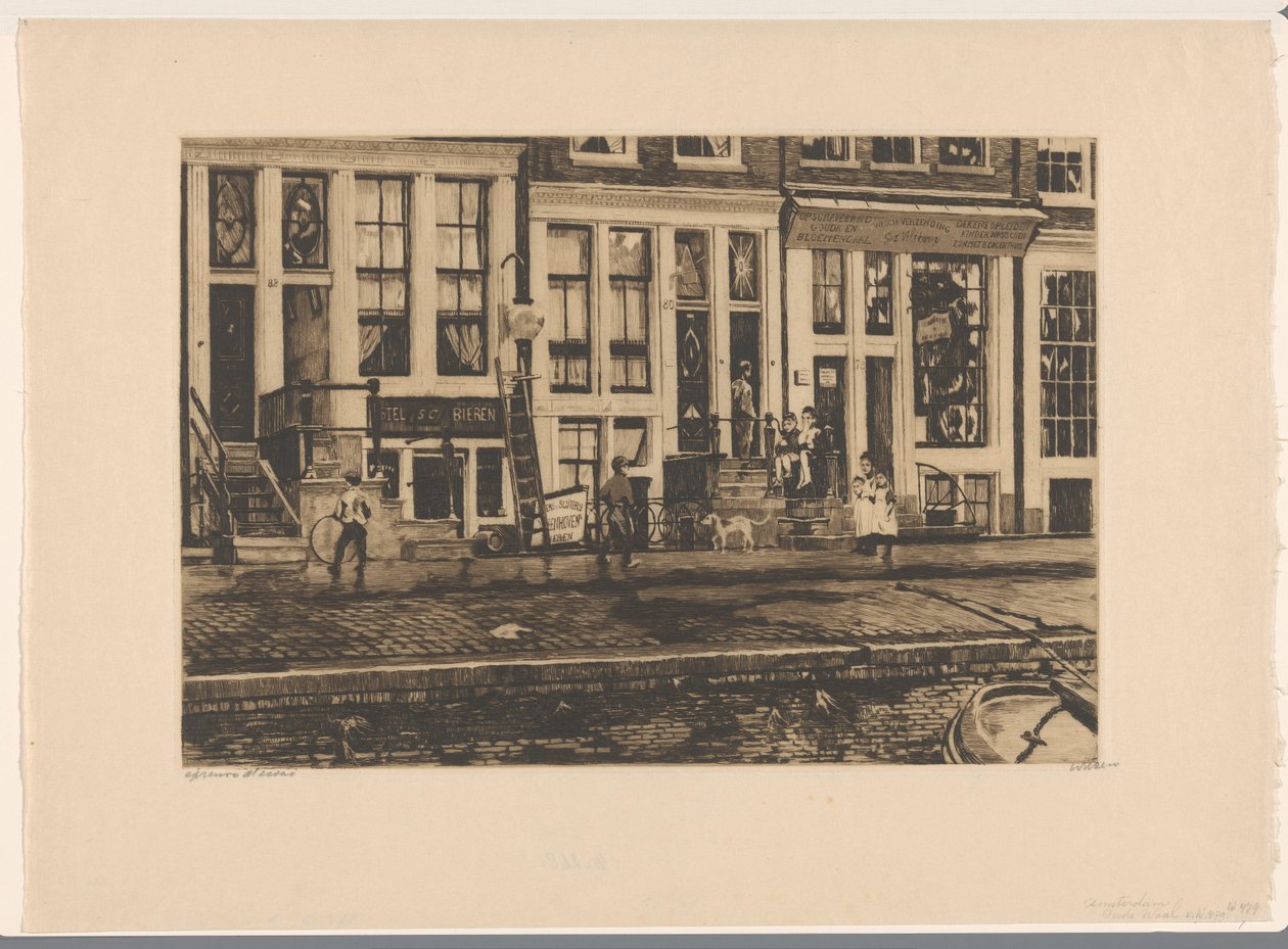 Pohled na domy na Oude Waal v Amsterdamu Amsterdam Oude Waal (název na objektu) od Willem Witsen (signed by artist)