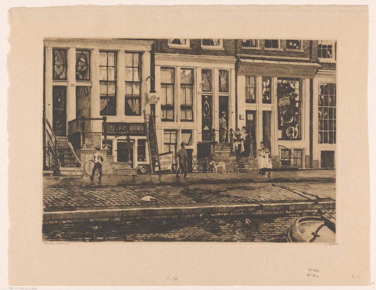 Pohled na domy na Oude Waal v Amsterdamu od Willem Witsen (signed by artist)