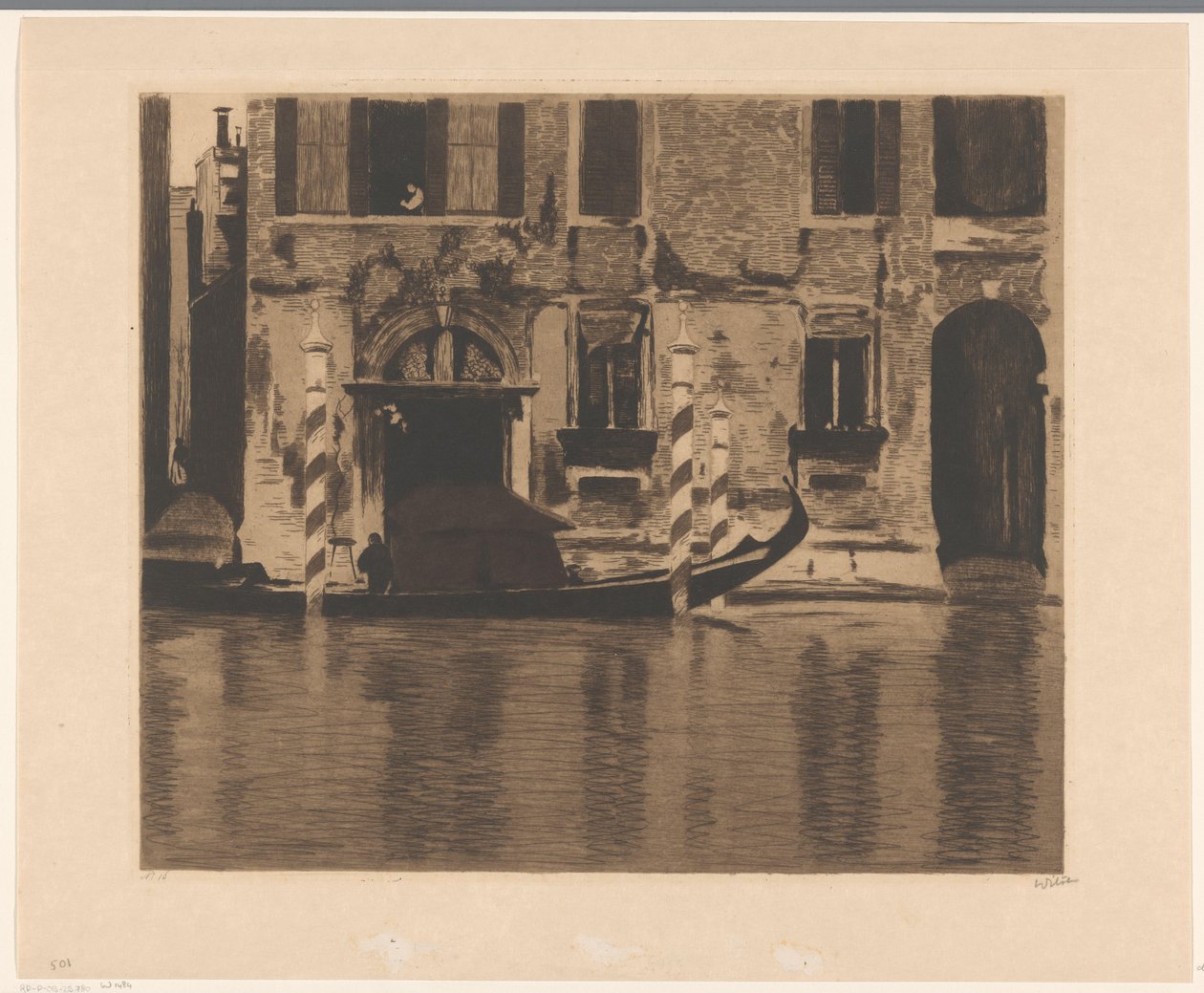 Gondola s výstavbou v Canal Grande v Benátkách od Willem Witsen (signed by artist)